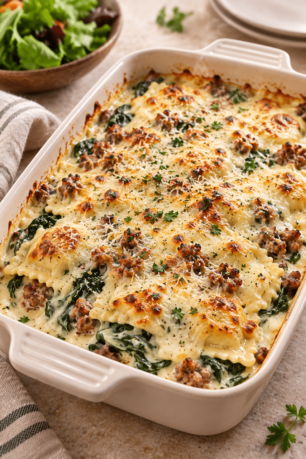 easy white ravioli casserole finished dish