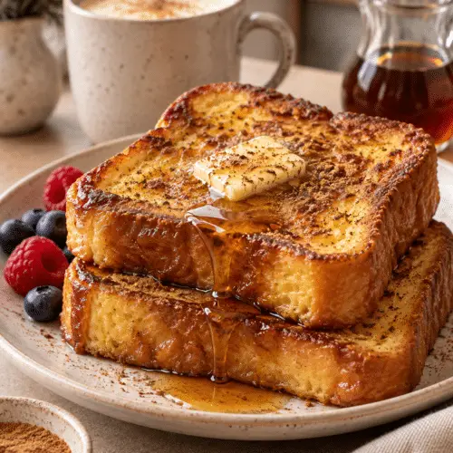 eggnog French toast on a breakfast plate