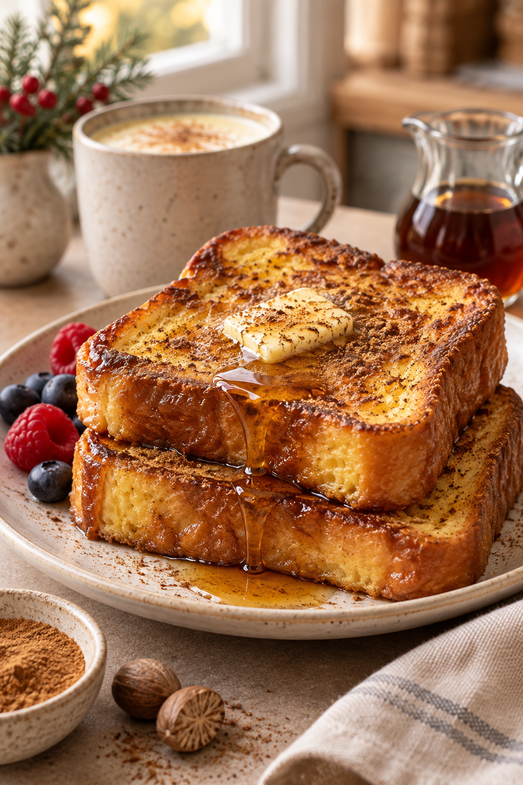 eggnog French toast on a breakfast plate