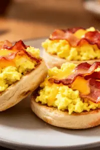 English muffin breakfast pizzas ready to serve