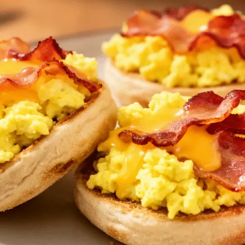 English muffin breakfast pizzas ready to serve