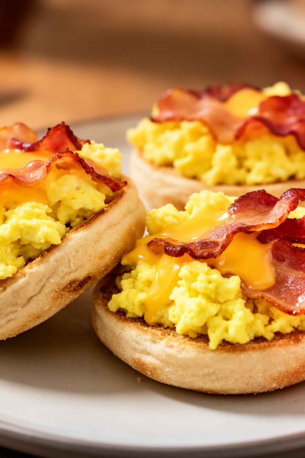 English muffin breakfast pizzas ready to serve