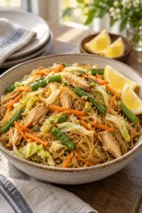 Filipino pancit with chicken and vegetables