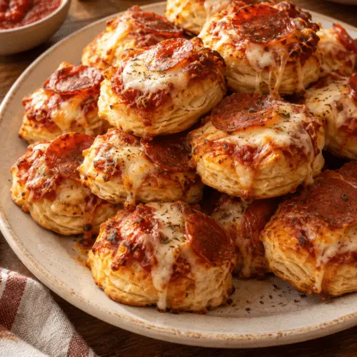 Flaky biscuit pizza snacks with pepperoni and mozzarella