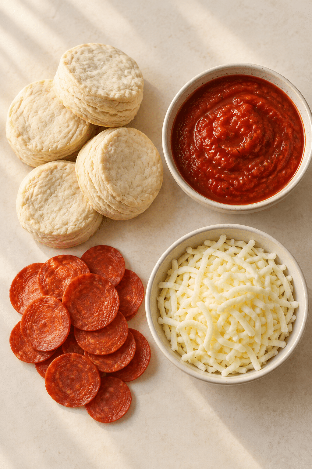 Ingredients for flaky biscuit pizza snacks