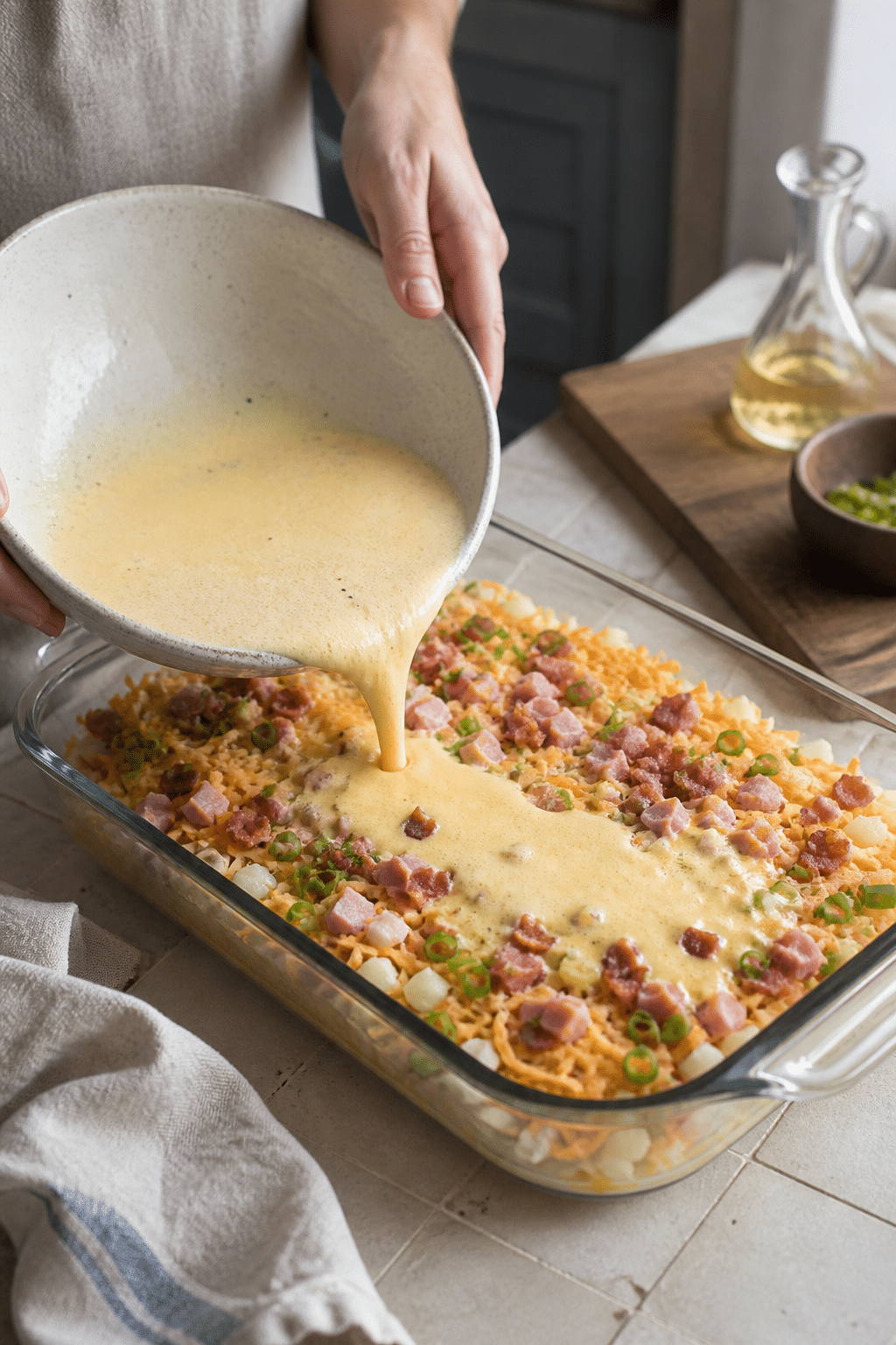 Farmer's breakfast casserole preparation in progress