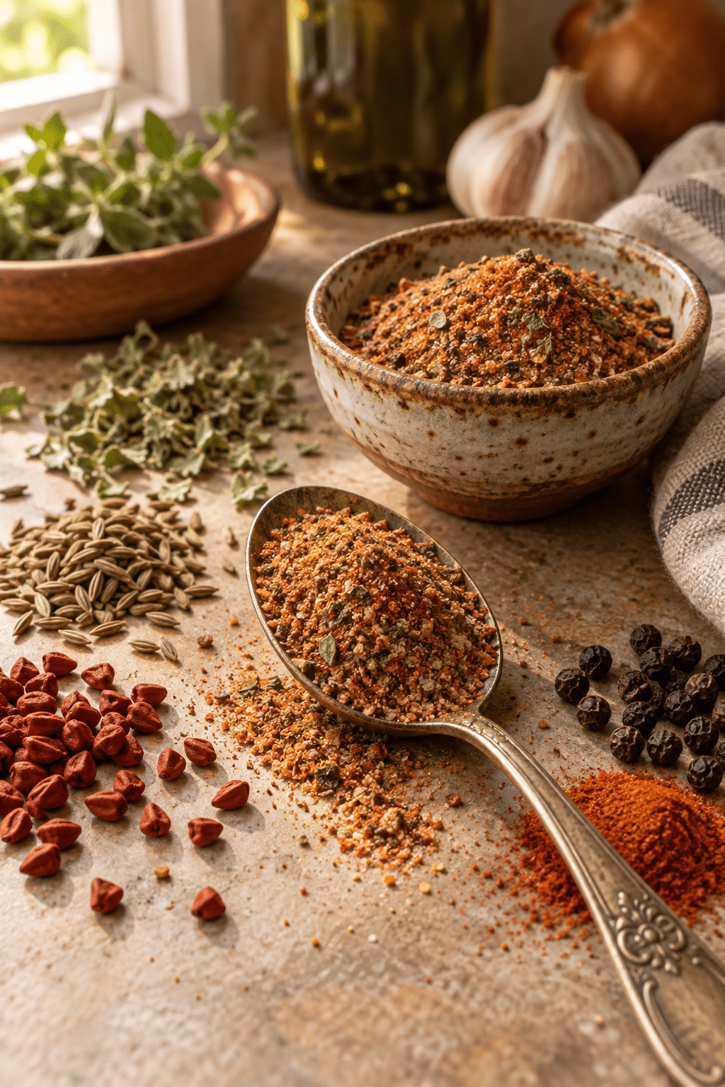 homemade Cuban seasoning in a spoon