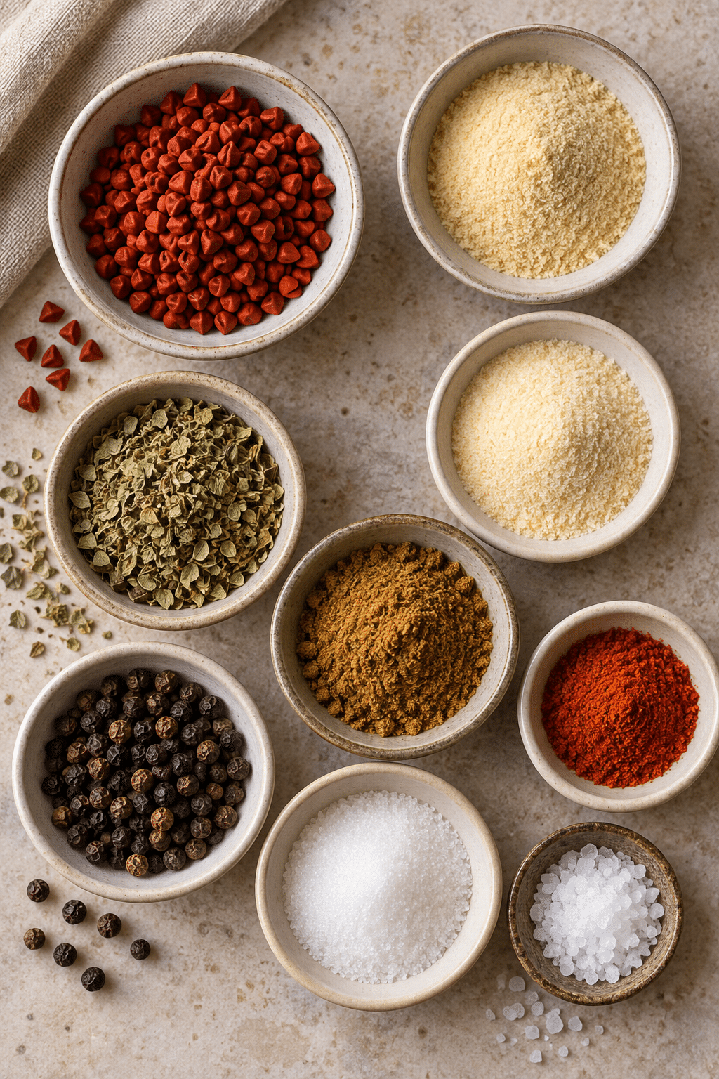 homemade Cuban seasoning ingredients measured in bowls