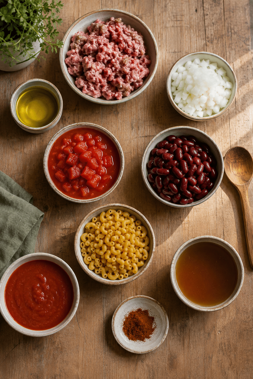 Ingredients measured for instant pot sausage chili mac