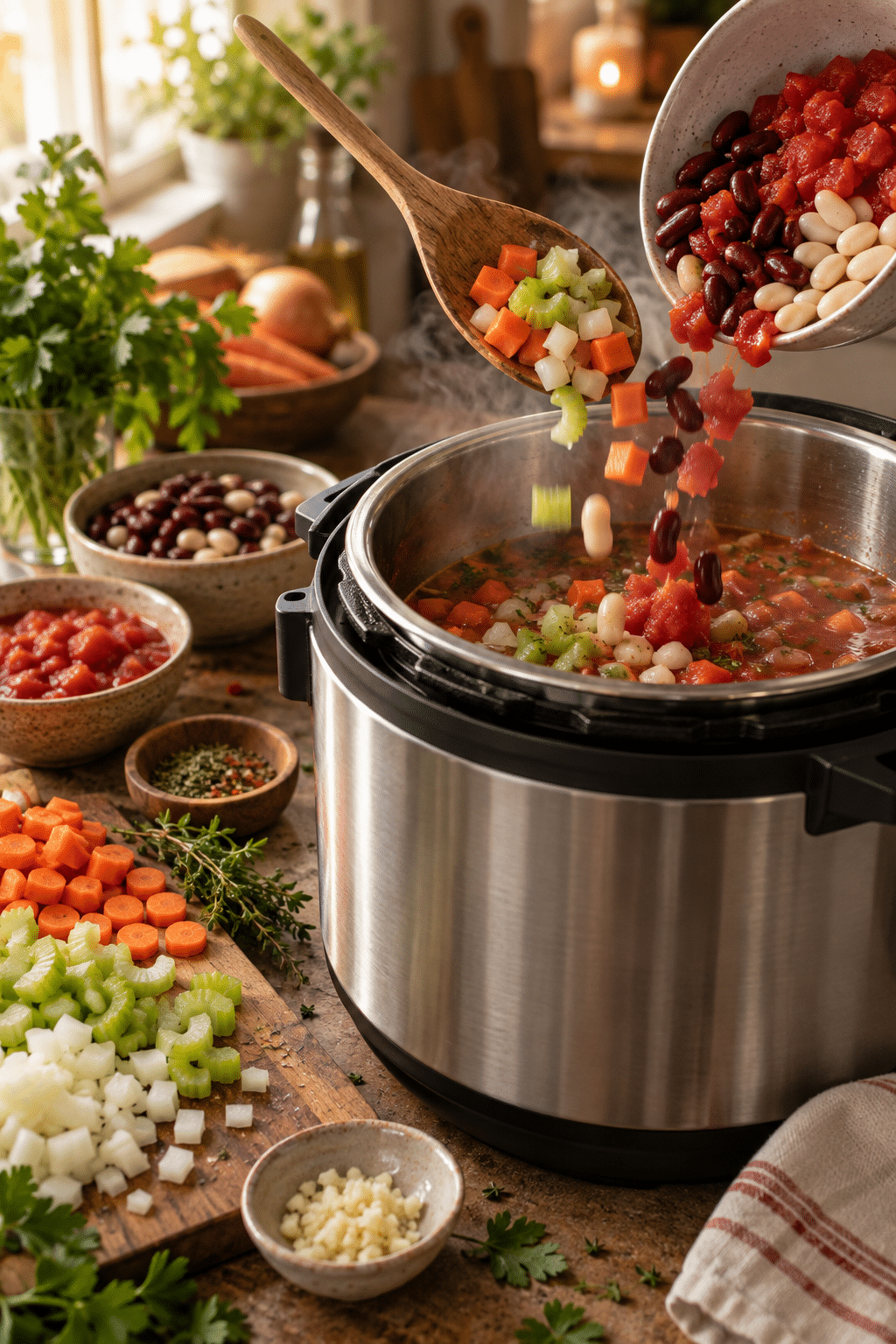 instant pot weight loss soup preparation in progress