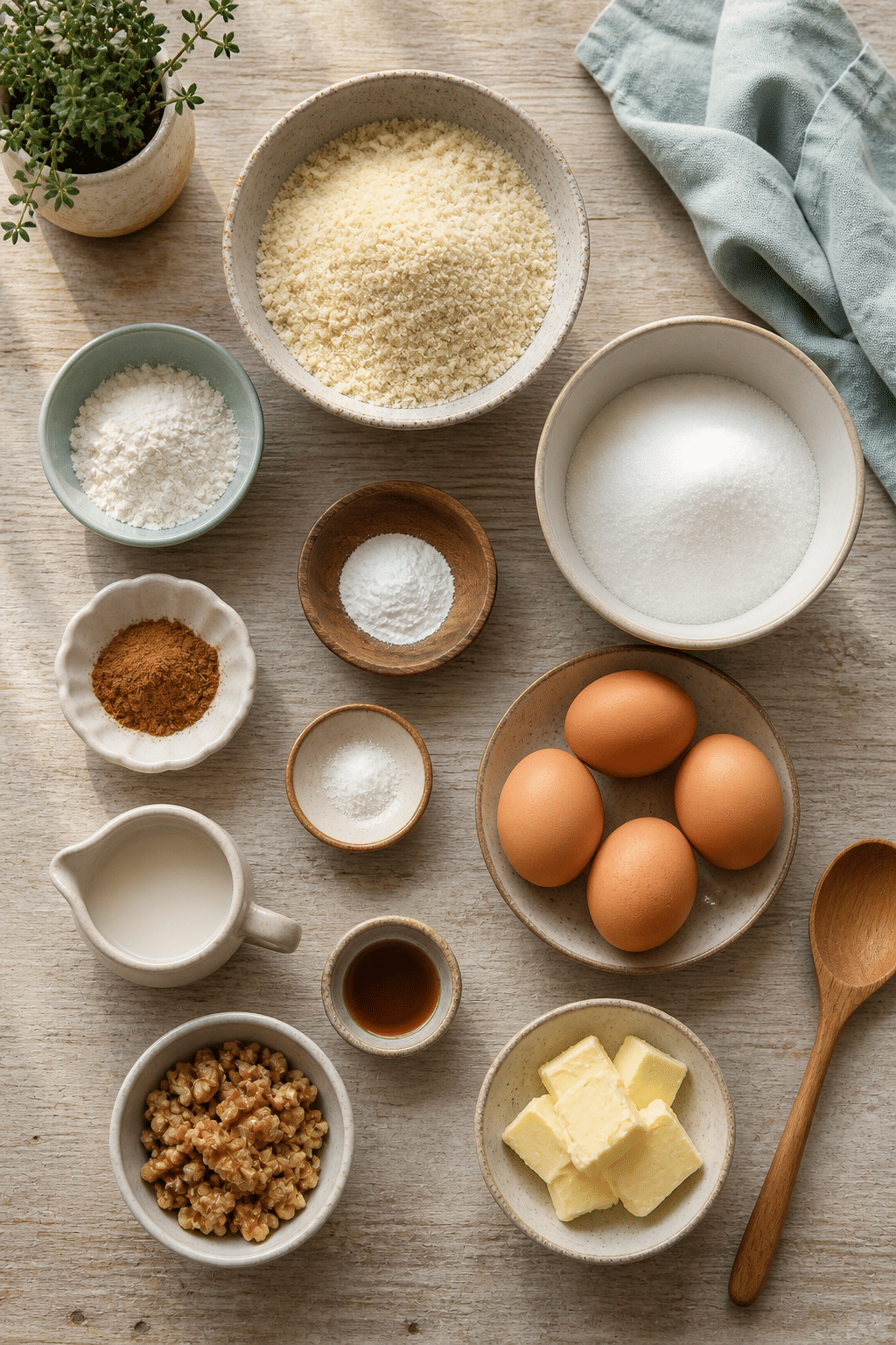 keto banana bread ingredients measured and arranged