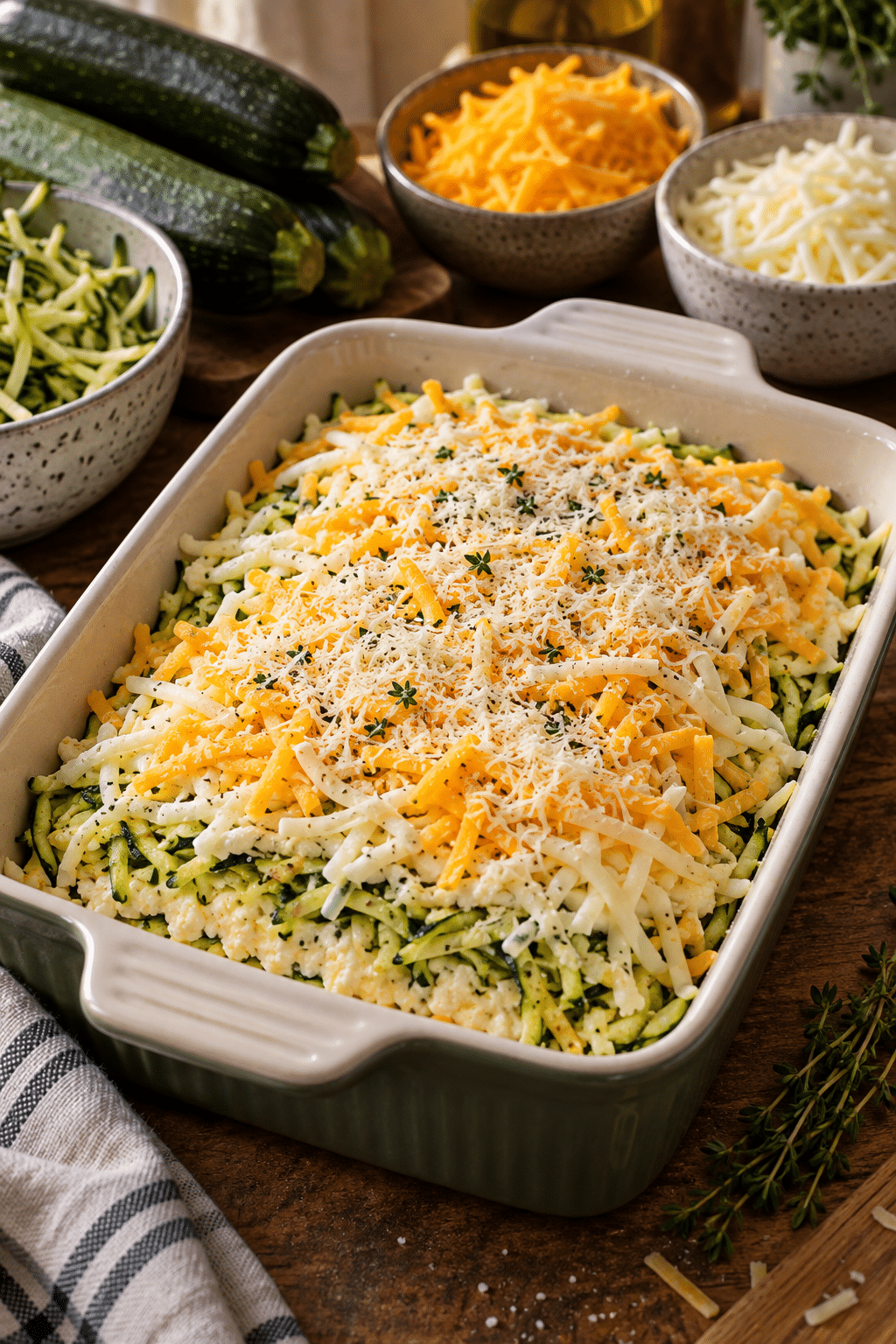 Keto zucchini casserole baking until golden