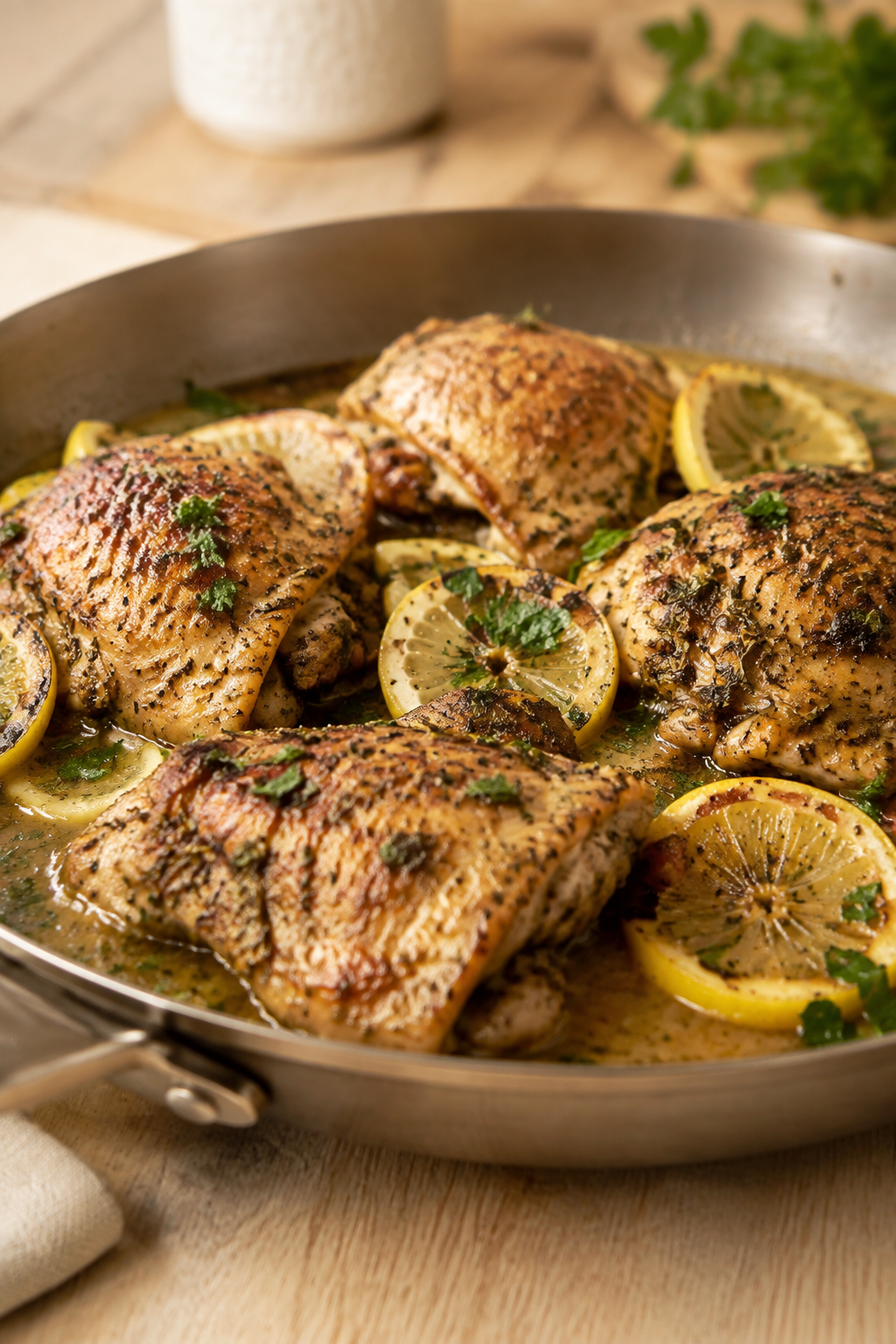 lemon herb chicken skillet finished and ready to serve