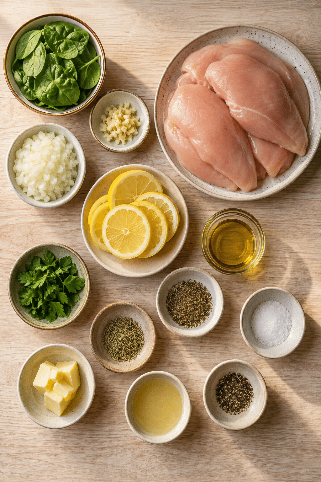 Ingredients measured for lemon herb chicken skillet