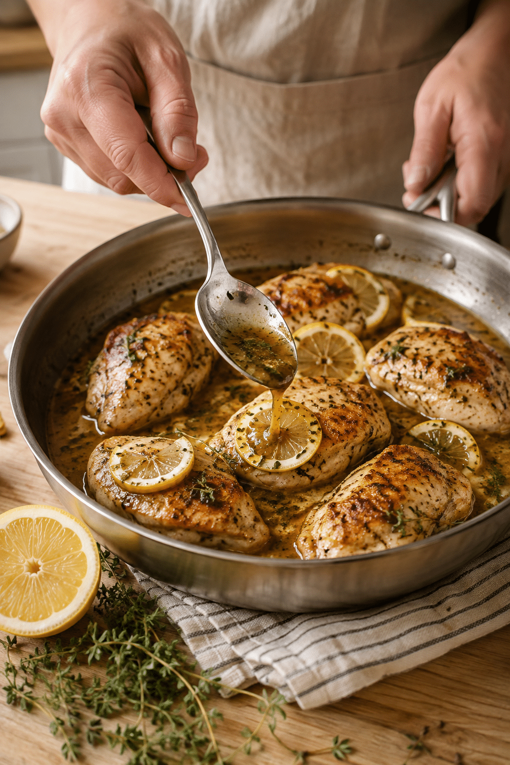 Preparing lemon herb chicken skillet step by step