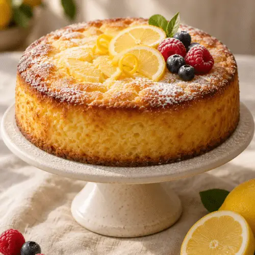 lemon ricotta cake on a serving plate