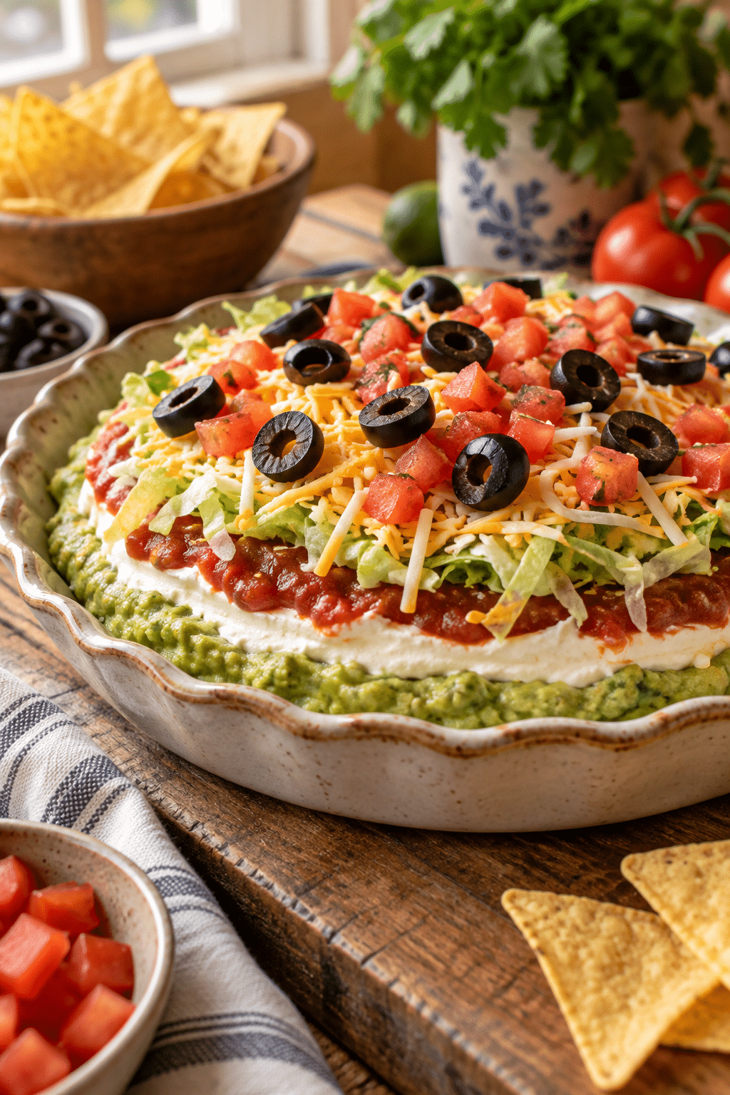 loaded guacamole dip with colorful toppings