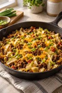 low carb cabbage taco skillet in a skillet
