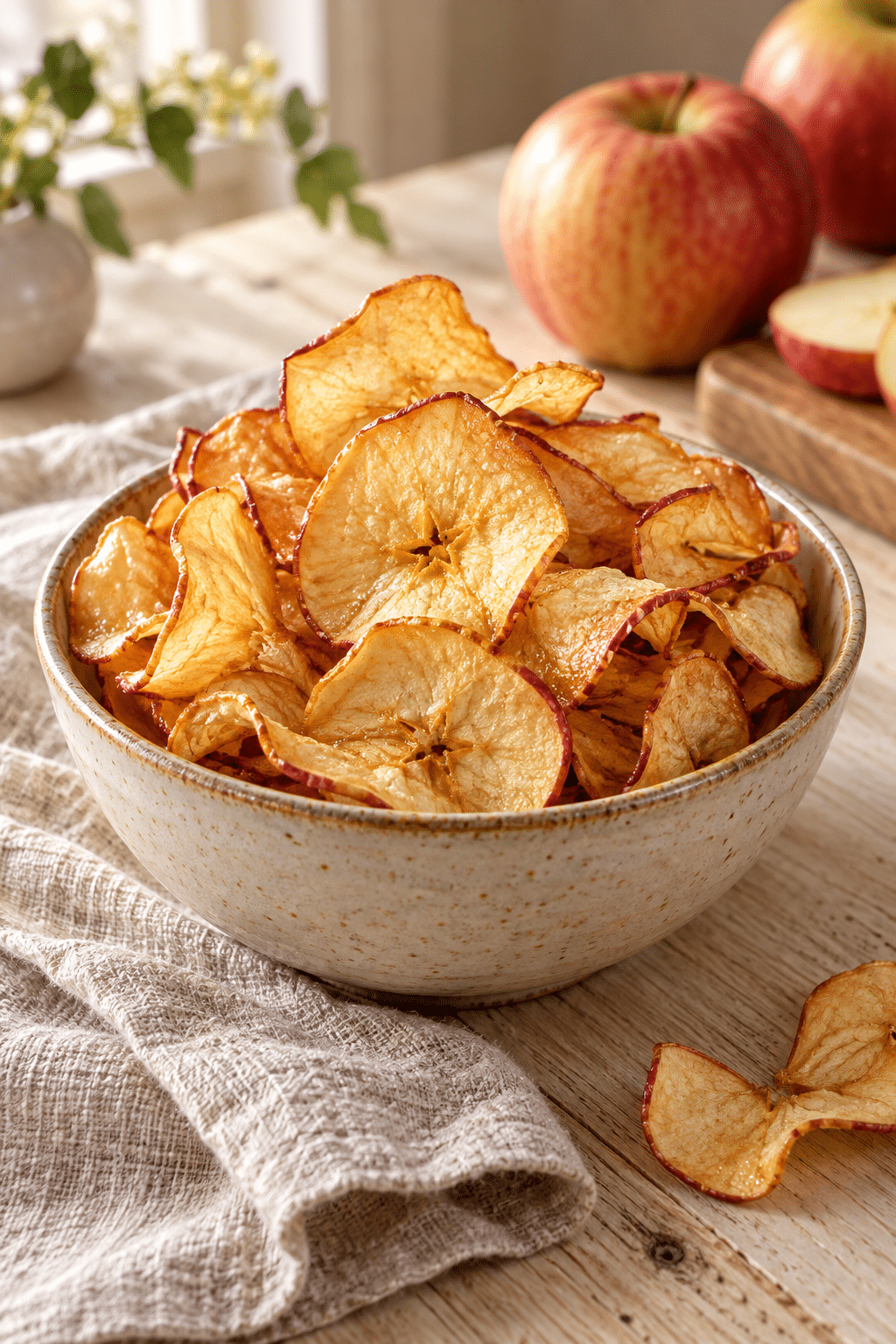 maple apple chips in a bowl
