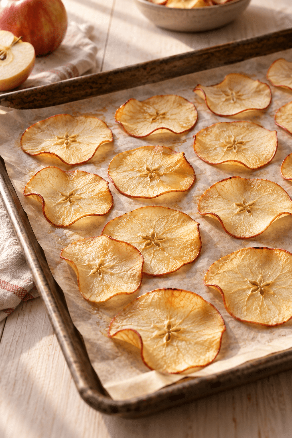 maple apple chips drying in the oven