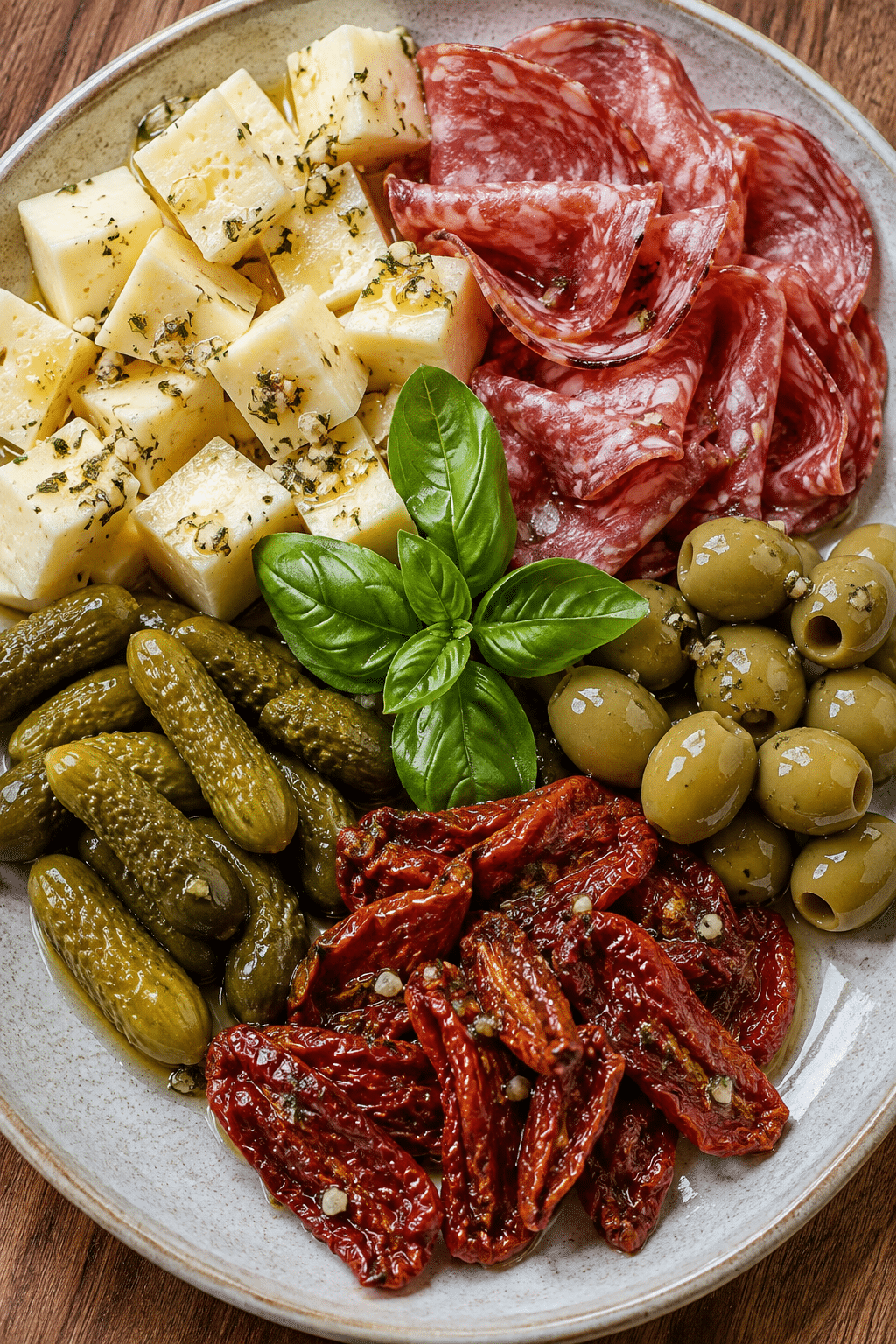 Ingredients measured for marinated cheese appetizer