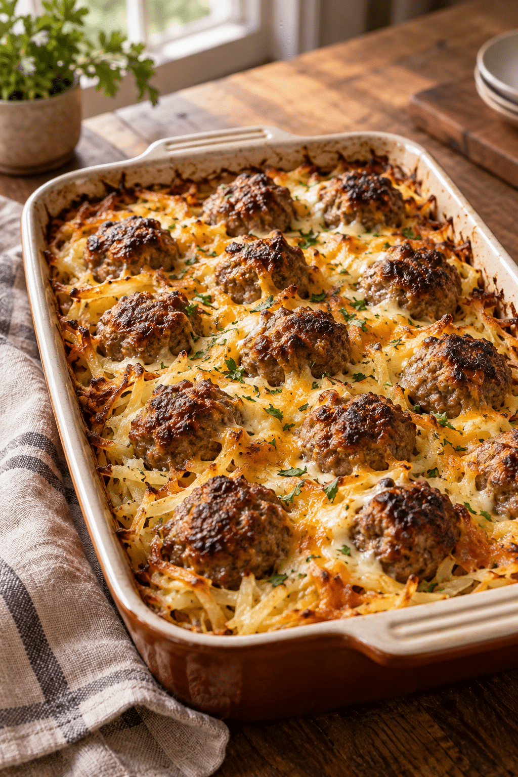 meatball hash brown bake served hot