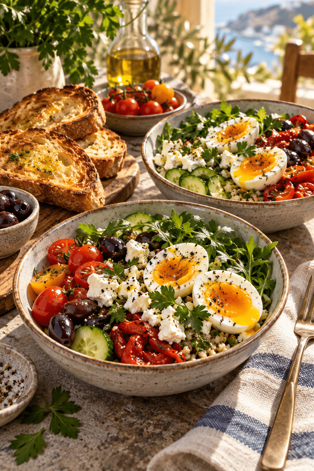 Mediterranean breakfast bowl served