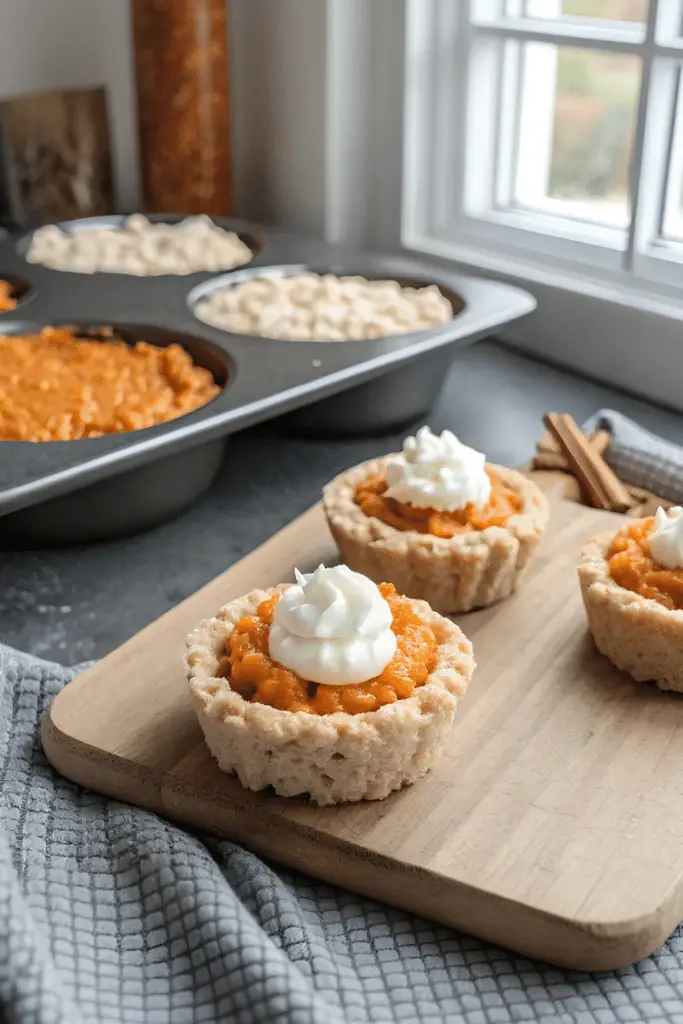 mini pumpkin pie rice krispie treats finished for fall