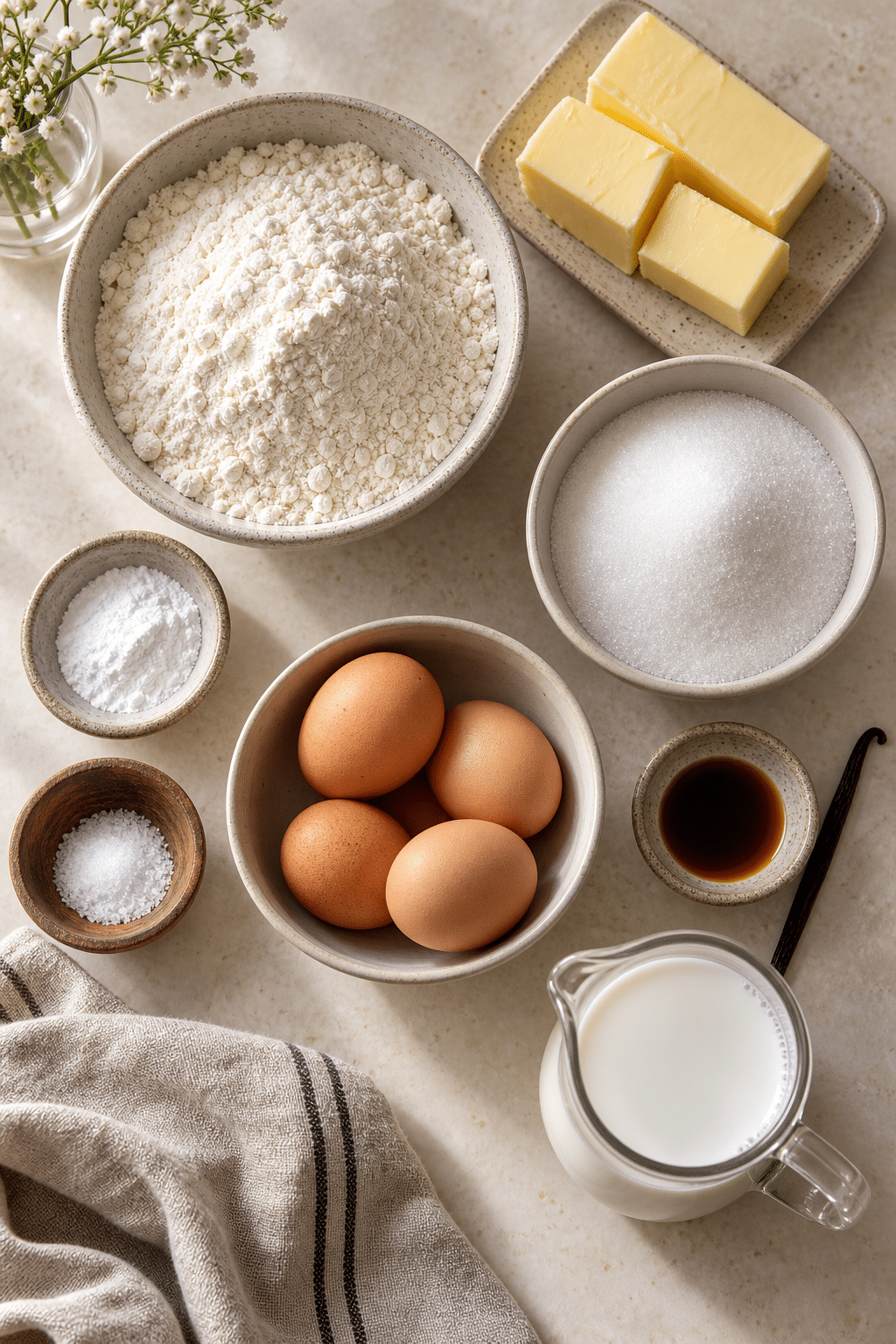 vanilla cupcakes ingredients measured and arranged