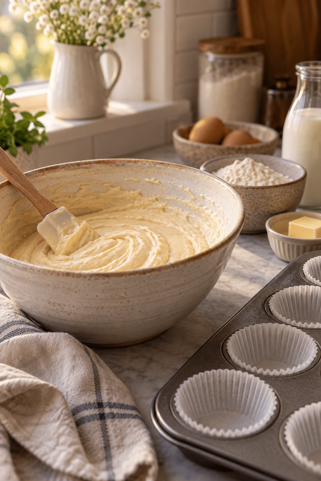 vanilla cupcakes batter being mixed