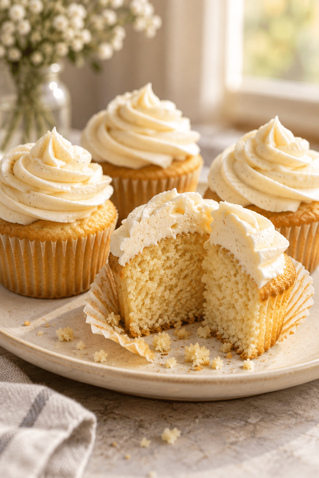 vanilla cupcakes ready to serve