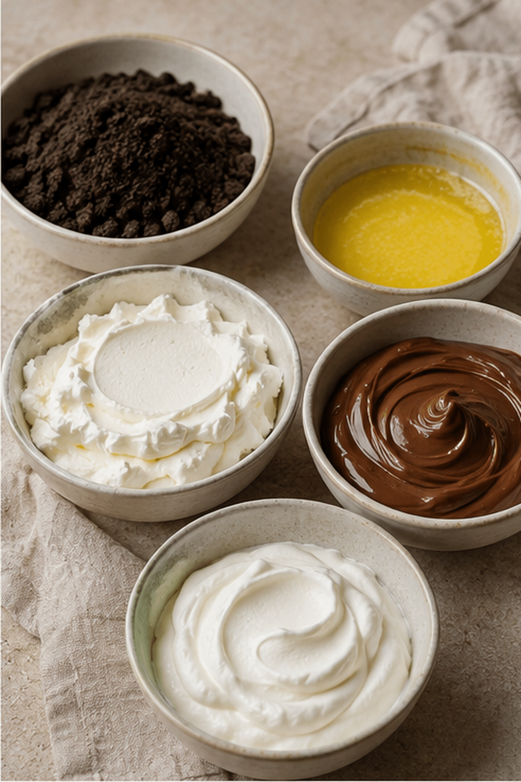 Ingredients measured for no bake Nutella cheesecake