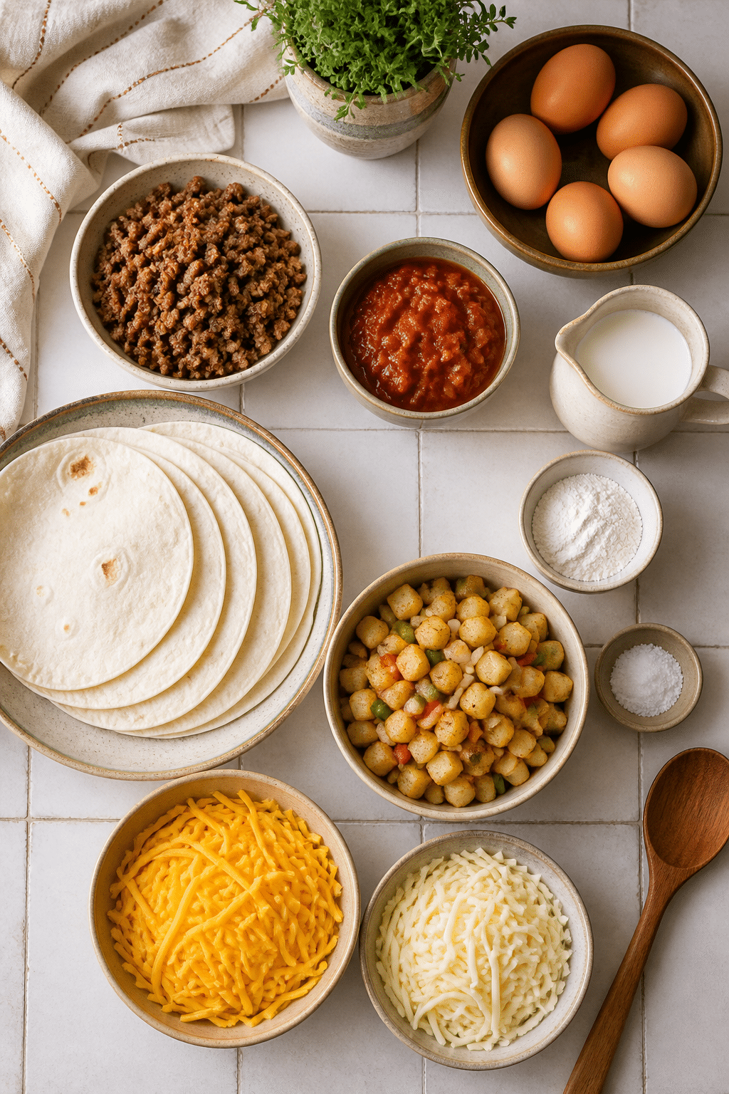 overnight breakfast enchiladas ingredients measured and arranged