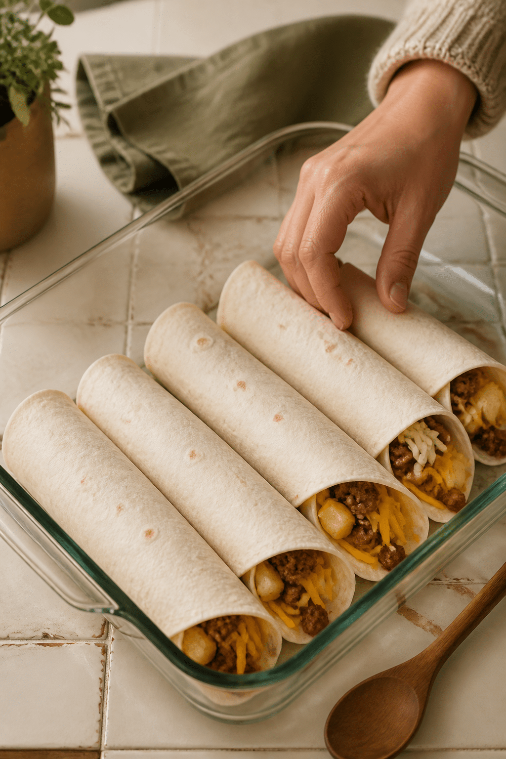 overnight breakfast enchiladas preparation in progress