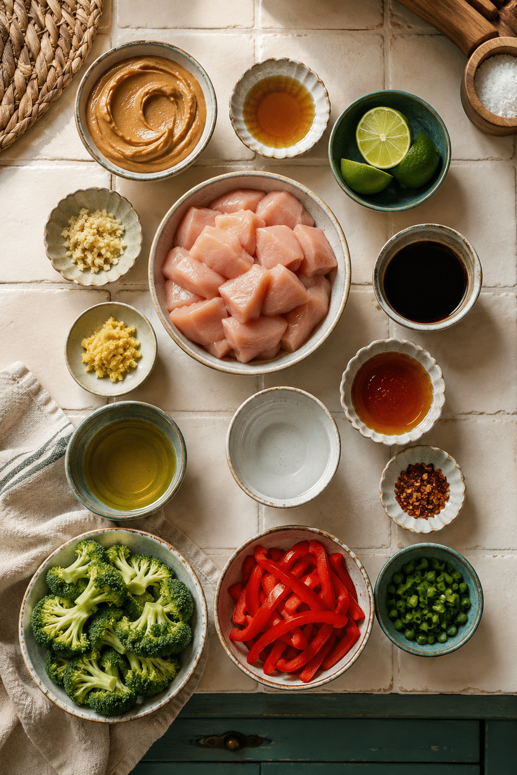 Ingredients for peanut butter chicken with vegetables