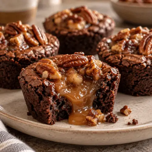 pecan pie brownie bombs with caramel center