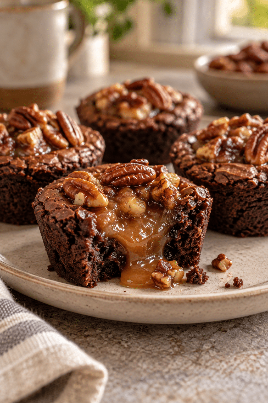 pecan pie brownie bombs with caramel center