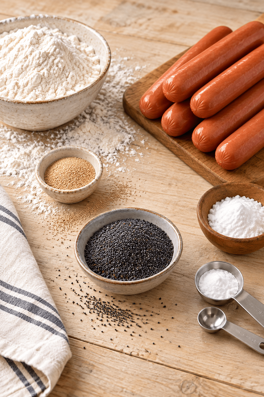 ingredients for poppy seed pretzel dogs