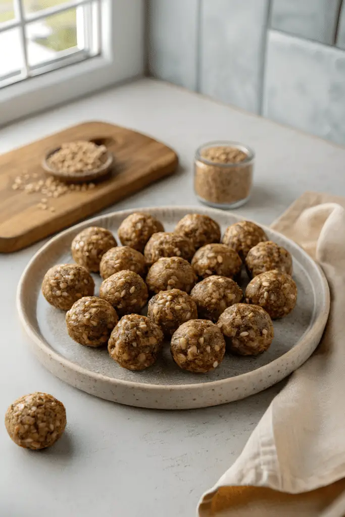 Finished pregnancy energy bites in the reserved kitchen scene
