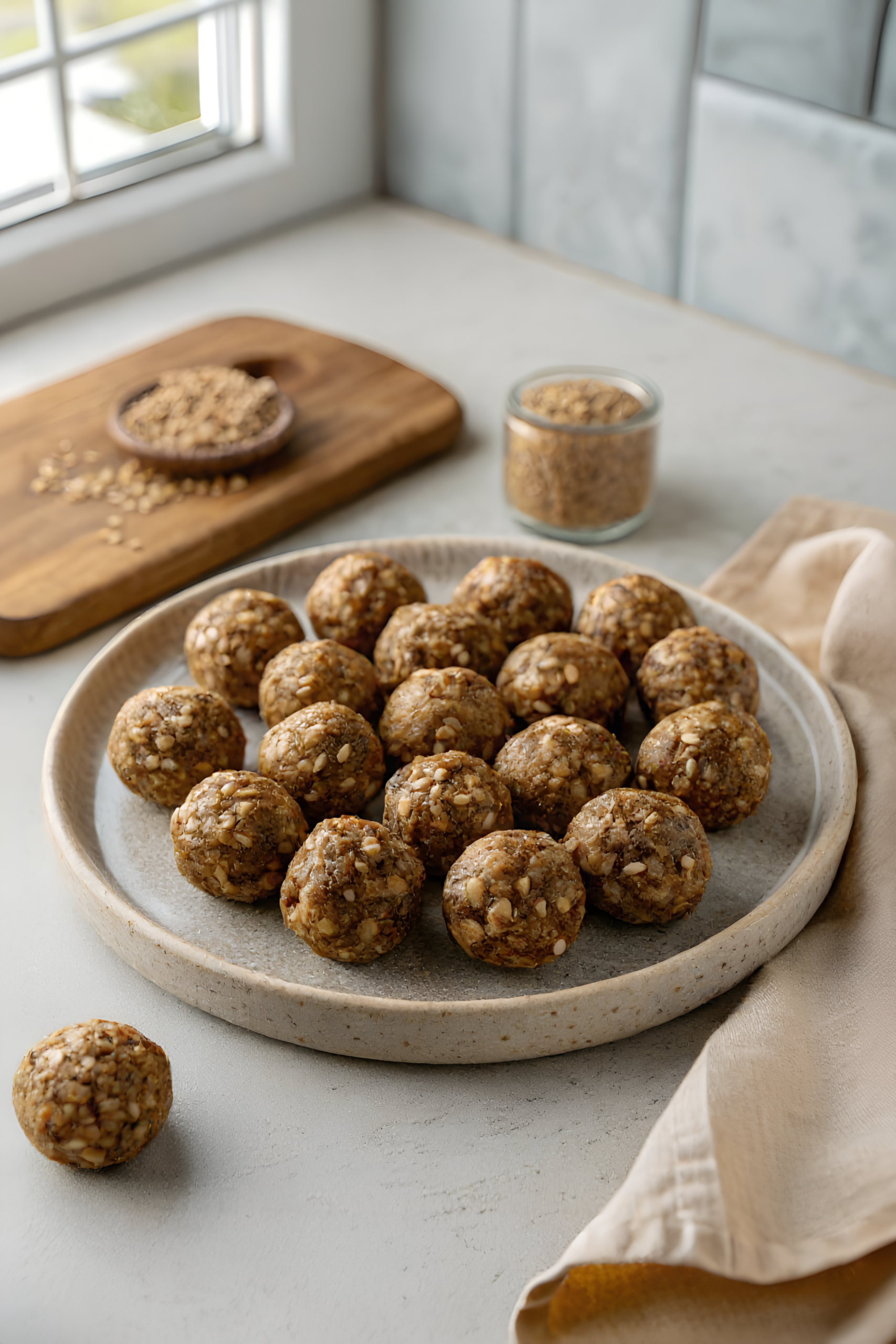 Finished pregnancy energy bites in the reserved kitchen scene