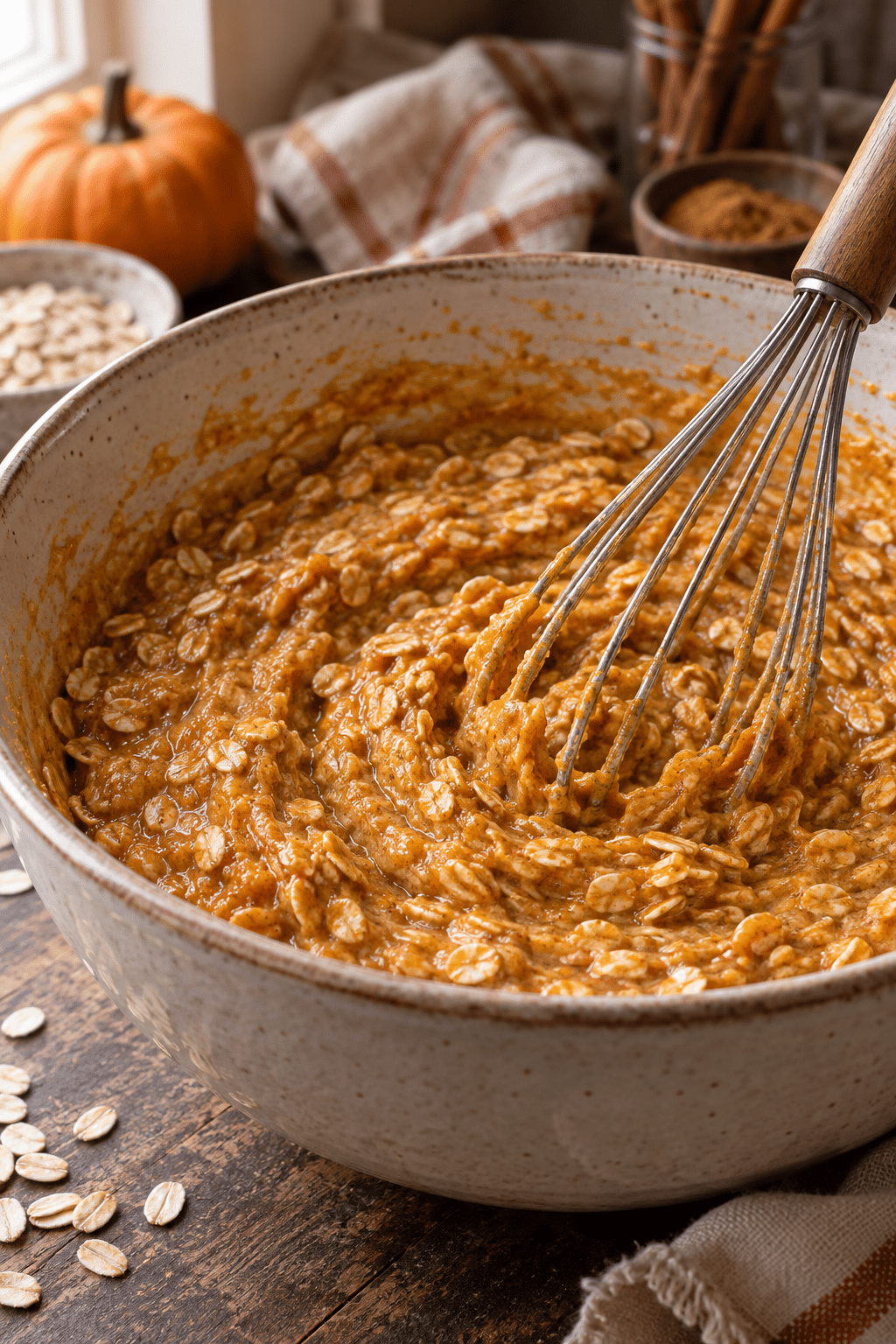 pumpkin baked oatmeal preparation in progress