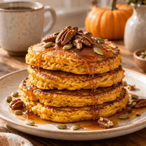 Pumpkin cottage cheese pancakes finished stack