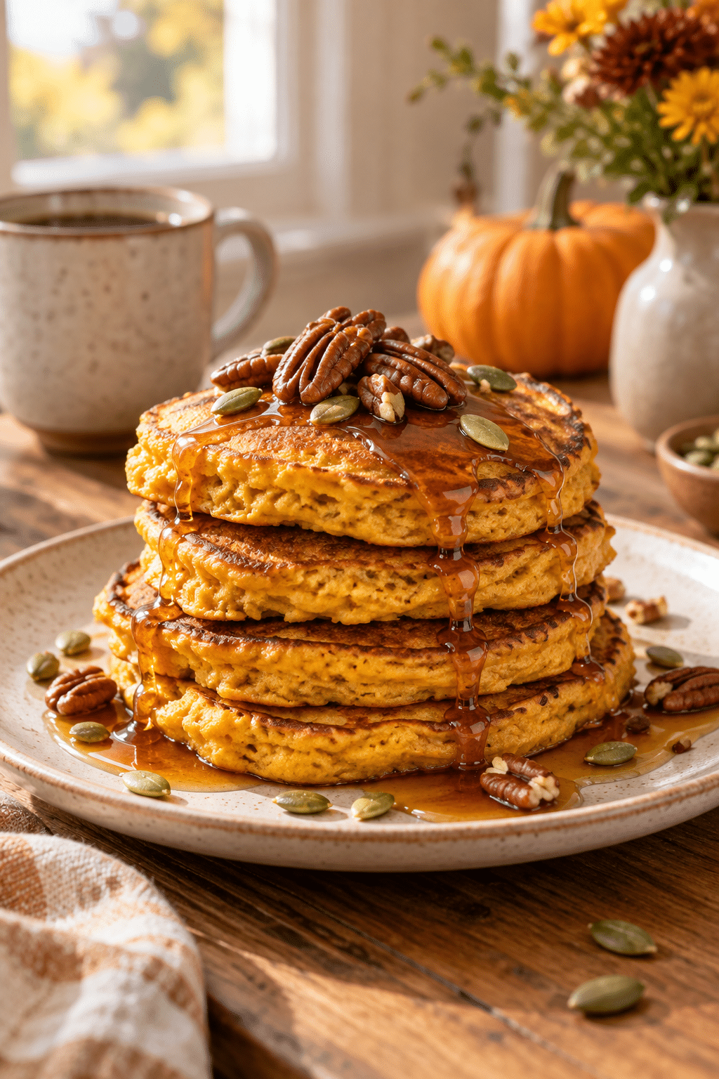 Pumpkin cottage cheese pancakes finished stack