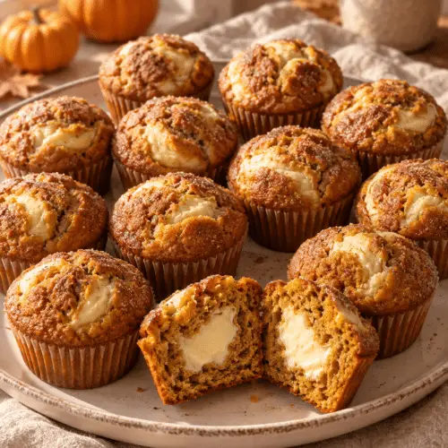 pumpkin cream cheese muffins with a creamy center