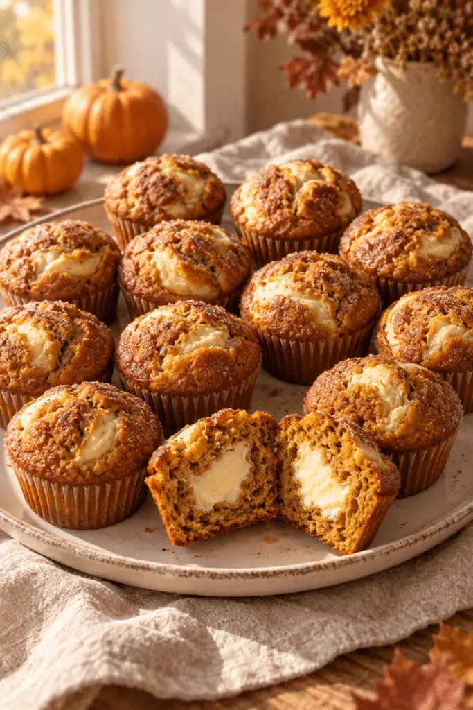 pumpkin cream cheese muffins with a creamy center