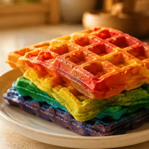rainbow waffles finished and ready to serve