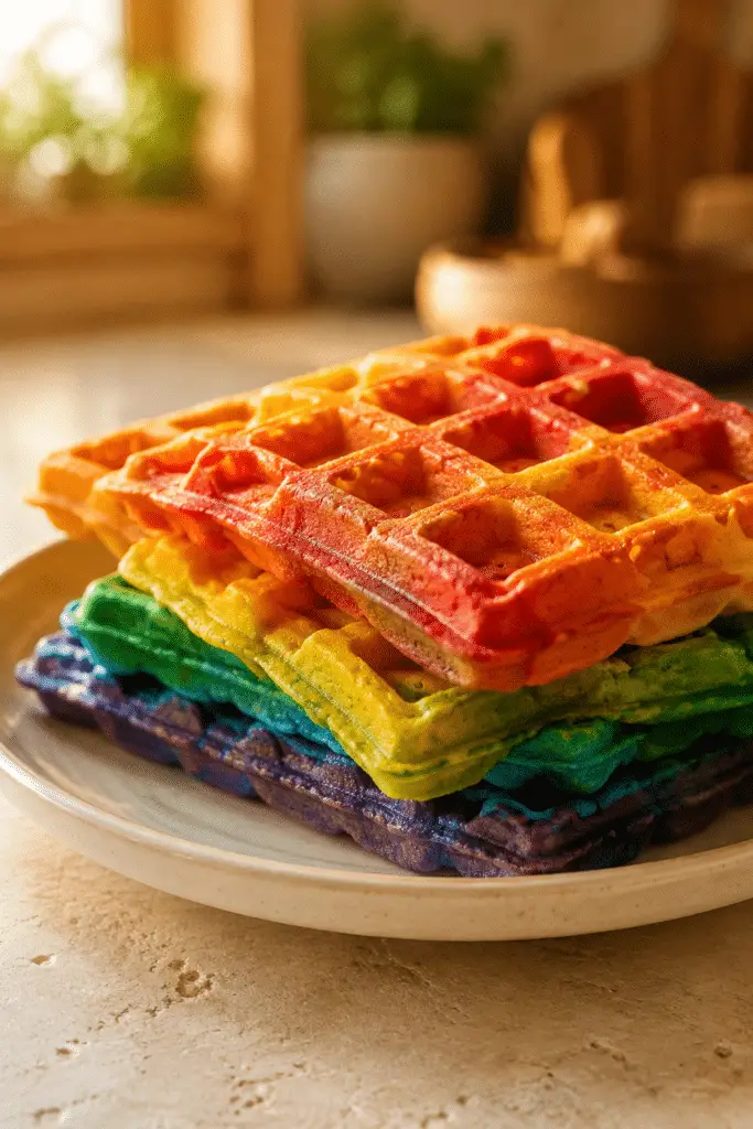 rainbow waffles finished and ready to serve