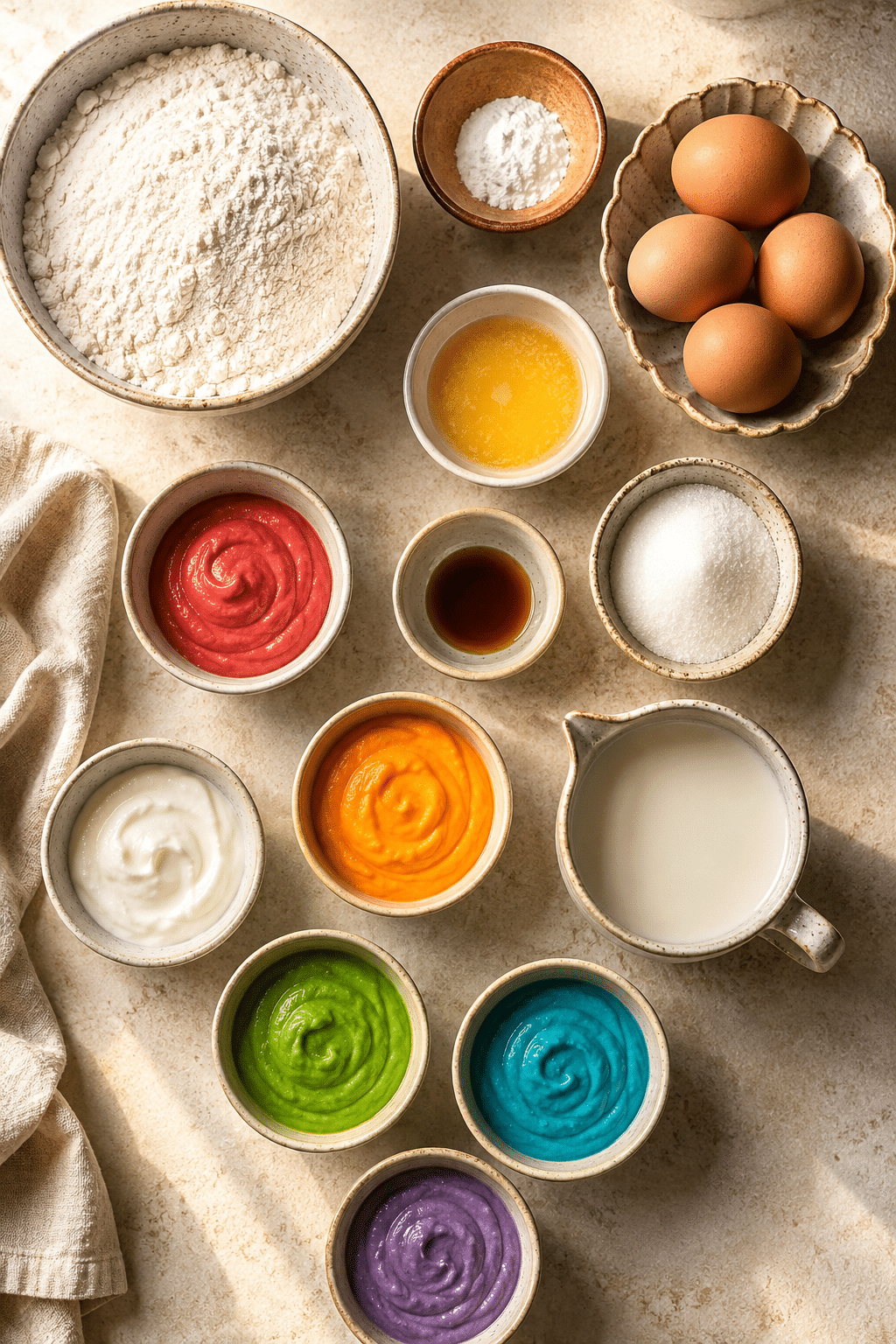 Ingredients measured for rainbow waffles