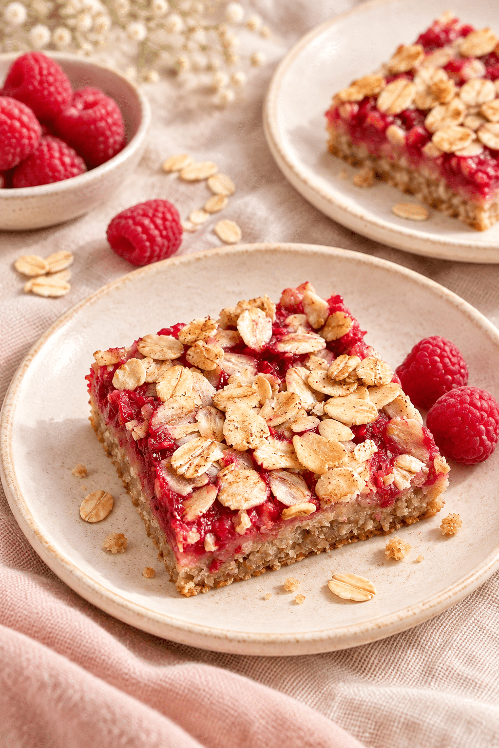 raspberry oat bars with banana and cinnamon
