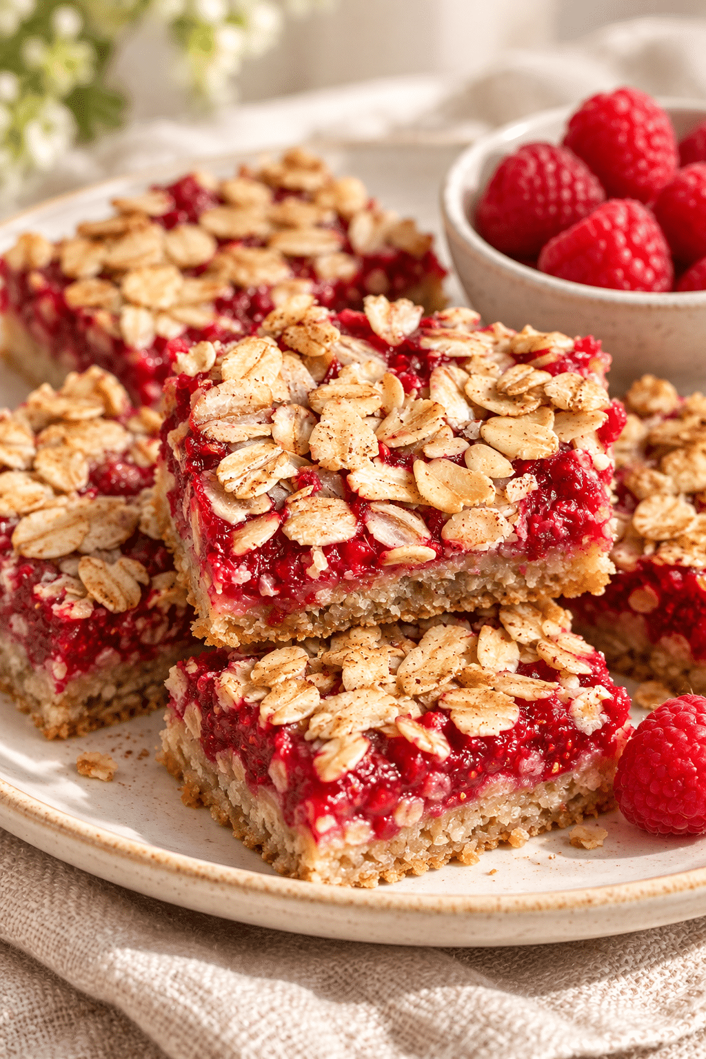 raspberry oat bars cooling after baking